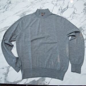 Brooks Brothers Men's Quarter Zip Gray Wool Sweater Medium